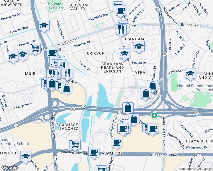 map of restaurants, bars, coffee shops, grocery stores, and more near 963 Chynoweth Avenue in San Jose