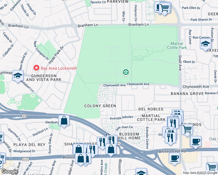 map of restaurants, bars, coffee shops, grocery stores, and more near in San Jose