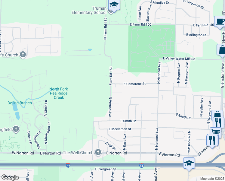 map of restaurants, bars, coffee shops, grocery stores, and more near 909 East Snider Street in Springfield
