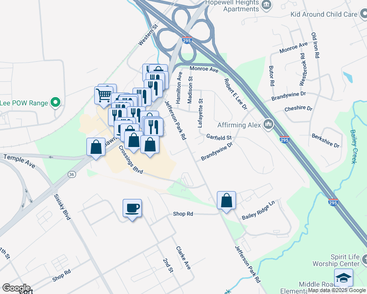 map of restaurants, bars, coffee shops, grocery stores, and more near 3914 Jefferson Park Road in Prince George