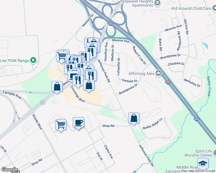 map of restaurants, bars, coffee shops, grocery stores, and more near 3914 Jefferson Park Road in Prince George