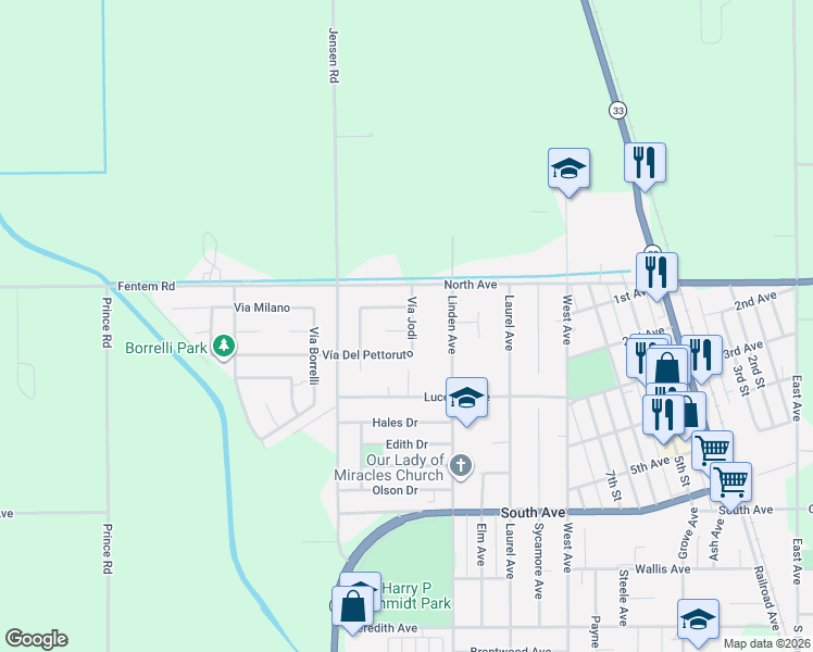 map of restaurants, bars, coffee shops, grocery stores, and more near 75 Vía Jodi in Gustine