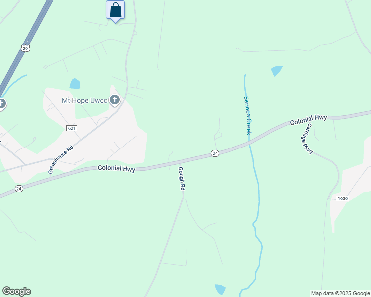 map of restaurants, bars, coffee shops, grocery stores, and more near 3041 Colonial Highway in Rustburg