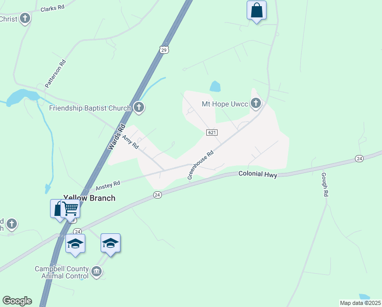 map of restaurants, bars, coffee shops, grocery stores, and more near 370-510 Anstey Road in Rustburg