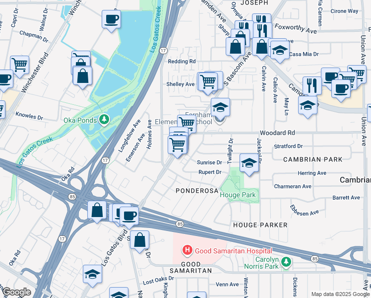 map of restaurants, bars, coffee shops, grocery stores, and more near 3967 Starview Drive in San Jose
