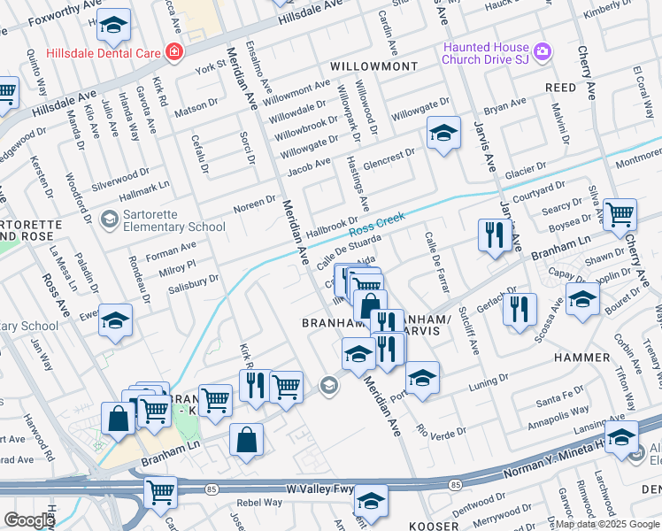 map of restaurants, bars, coffee shops, grocery stores, and more near 1588 Calle De Stuarda in San Jose