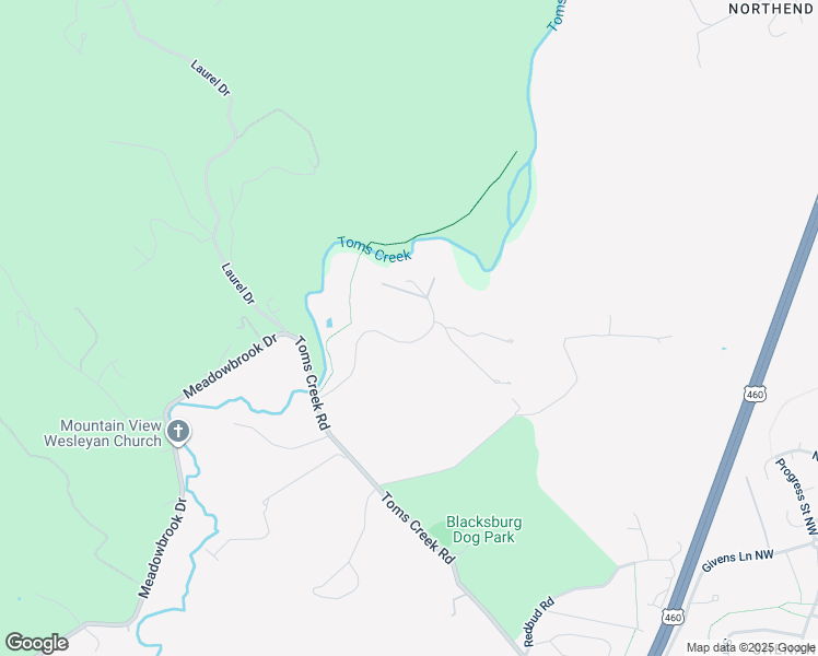 map of restaurants, bars, coffee shops, grocery stores, and more near 1104 Deerfield Drive in Blacksburg