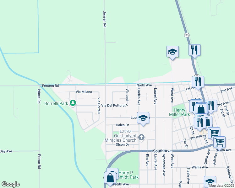 map of restaurants, bars, coffee shops, grocery stores, and more near 1450 Vía Fraga in Gustine