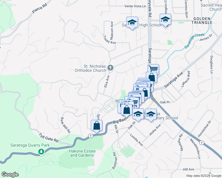 map of restaurants, bars, coffee shops, grocery stores, and more near 14351 Paul Avenue in Saratoga