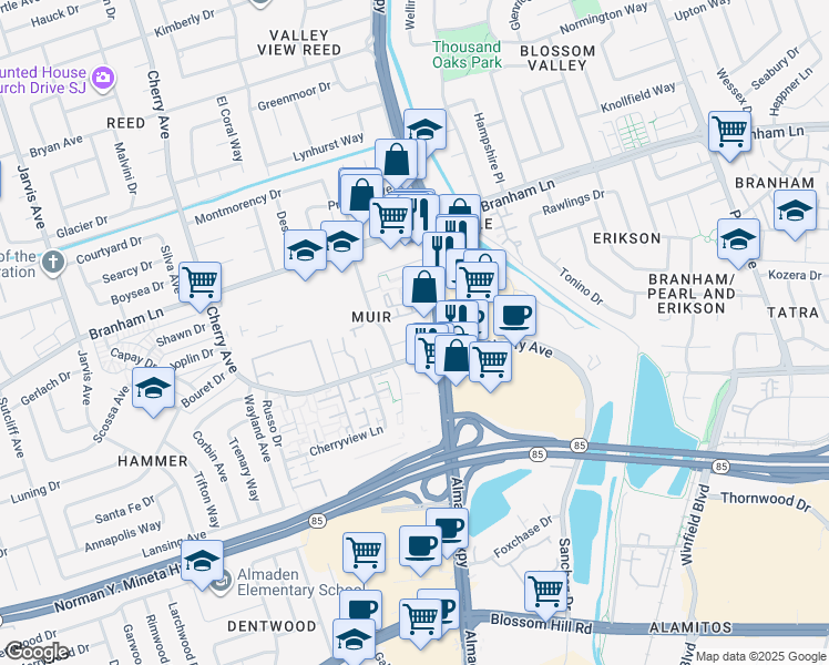 map of restaurants, bars, coffee shops, grocery stores, and more near 1137 Yvette Court in San Jose