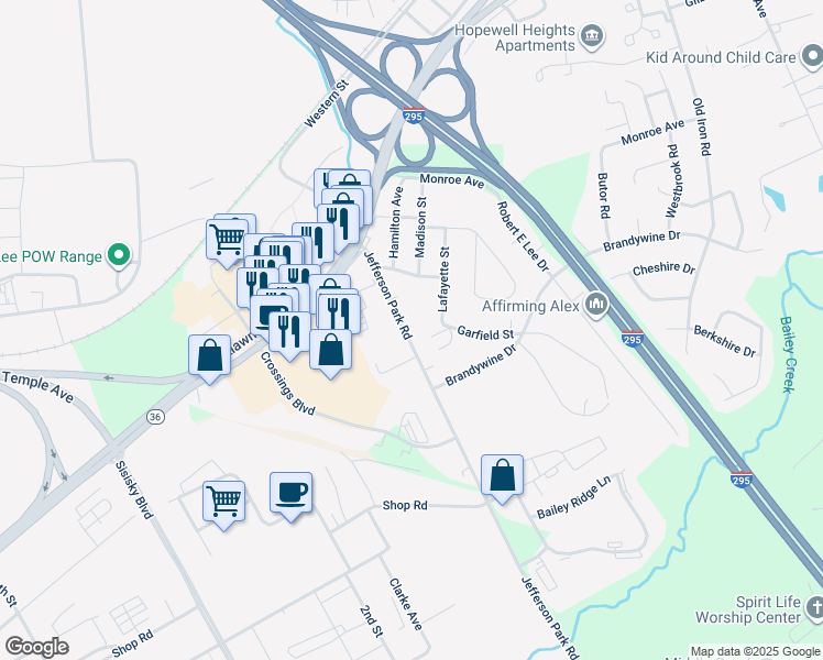 map of restaurants, bars, coffee shops, grocery stores, and more near 3909 Jefferson Park Road in Prince George