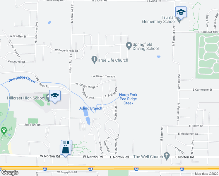 map of restaurants, bars, coffee shops, grocery stores, and more near North Trinity Drive in Springfield