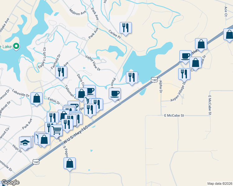 map of restaurants, bars, coffee shops, grocery stores, and more near 217 Pinon Causeway in Pagosa Springs