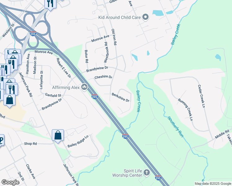 map of restaurants, bars, coffee shops, grocery stores, and more near 4033 London Road in Hopewell