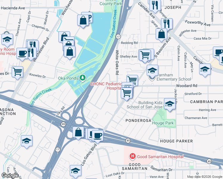 map of restaurants, bars, coffee shops, grocery stores, and more near 1124 Holmes Avenue in Campbell