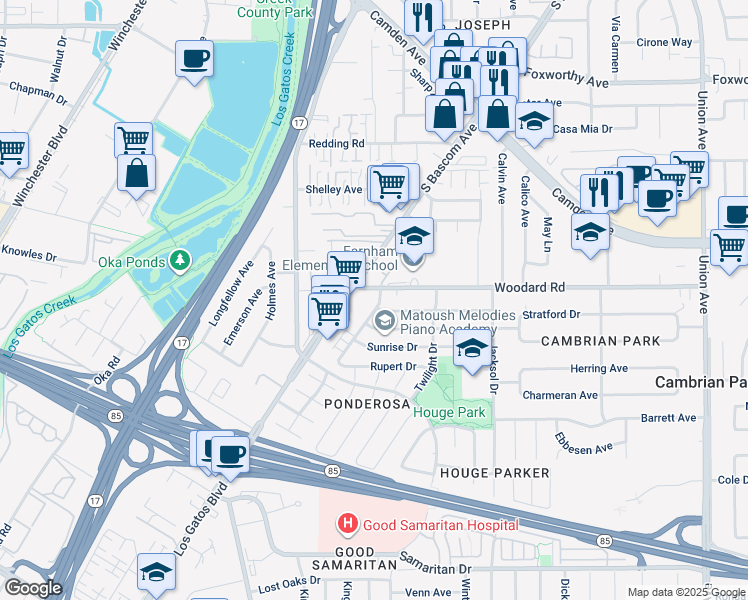 map of restaurants, bars, coffee shops, grocery stores, and more near 3725 Starview Drive in San Jose