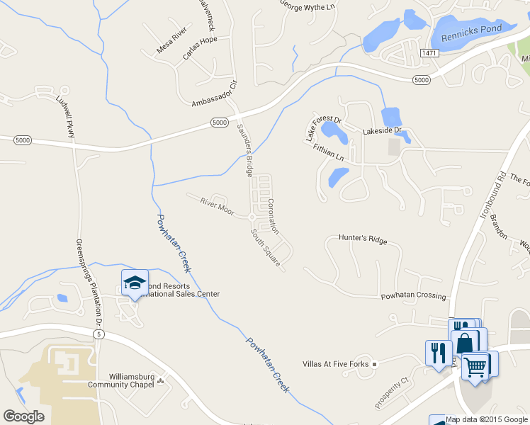 map of restaurants, bars, coffee shops, grocery stores, and more near 4107 Poggio Field in Williamsburg