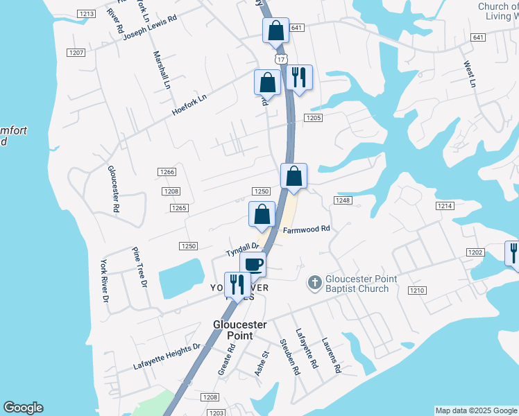 map of restaurants, bars, coffee shops, grocery stores, and more near 7617 Villa Court in Gloucester Point