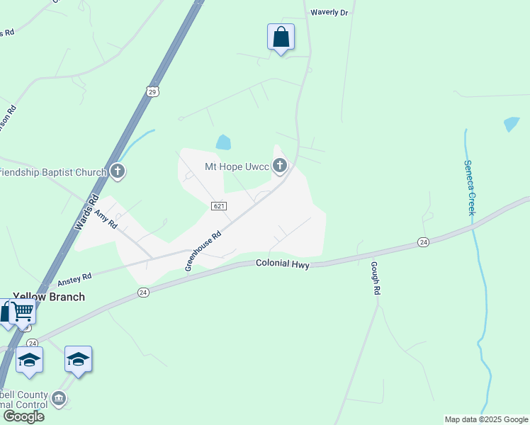 map of restaurants, bars, coffee shops, grocery stores, and more near 1314 Greenhouse Road in Rustburg