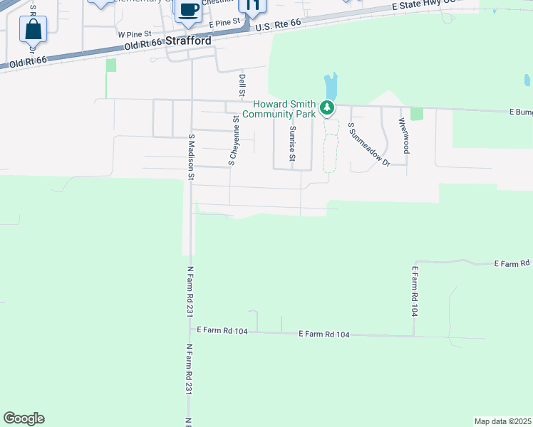 map of restaurants, bars, coffee shops, grocery stores, and more near 728 South Madison Street in Strafford