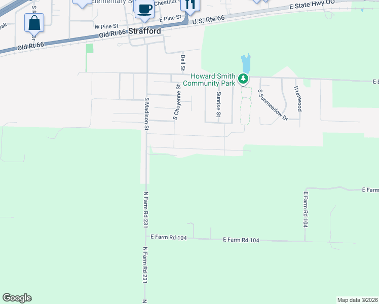 map of restaurants, bars, coffee shops, grocery stores, and more near 728 South Madison Street in Strafford