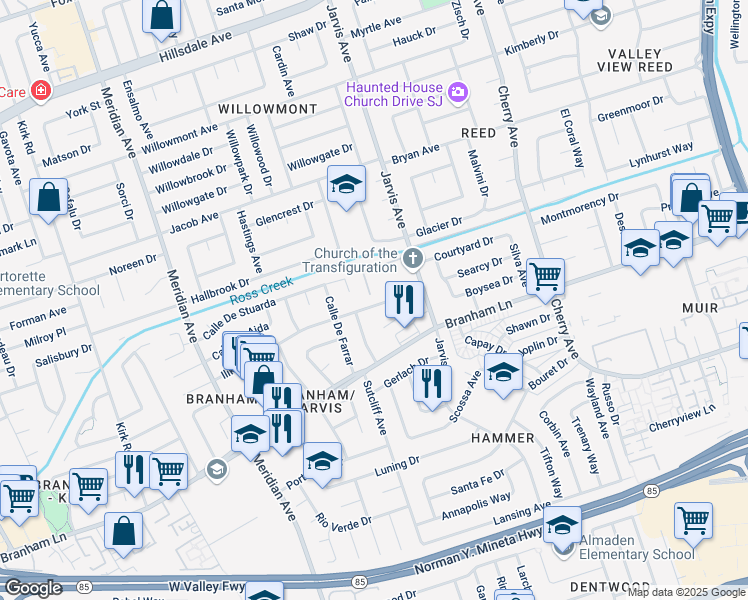 map of restaurants, bars, coffee shops, grocery stores, and more near 1473 Ilikai Avenue in San Jose