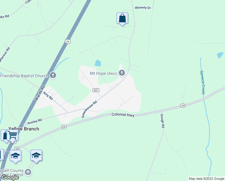 map of restaurants, bars, coffee shops, grocery stores, and more near 1314 Greenhouse Road in Rustburg