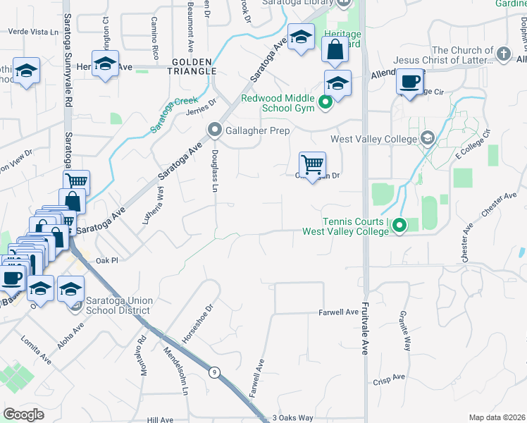 map of restaurants, bars, coffee shops, grocery stores, and more near 14008 Shady Oak Court in Saratoga