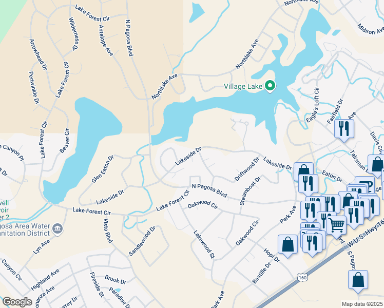 map of restaurants, bars, coffee shops, grocery stores, and more near North Lakeview Estates Road in Archuleta County