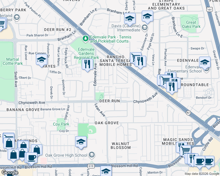 map of restaurants, bars, coffee shops, grocery stores, and more near in San Jose