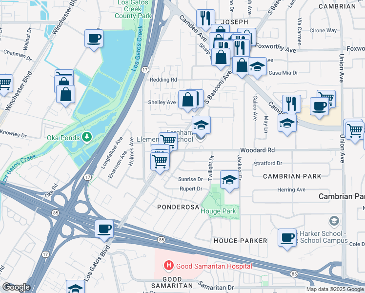 map of restaurants, bars, coffee shops, grocery stores, and more near 3725 Starview Drive in San Jose
