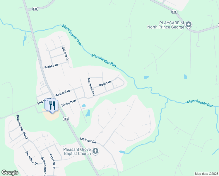 map of restaurants, bars, coffee shops, grocery stores, and more near 7204 Birchett Drive in Prince George