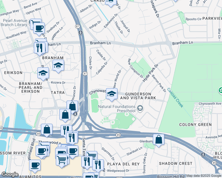 map of restaurants, bars, coffee shops, grocery stores, and more near 668 Potomac Court in San Jose