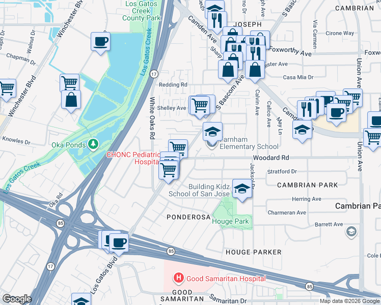 map of restaurants, bars, coffee shops, grocery stores, and more near 3725 Starview Drive in San Jose