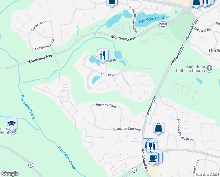map of restaurants, bars, coffee shops, grocery stores, and more near 127 Pineside Drive in Williamsburg