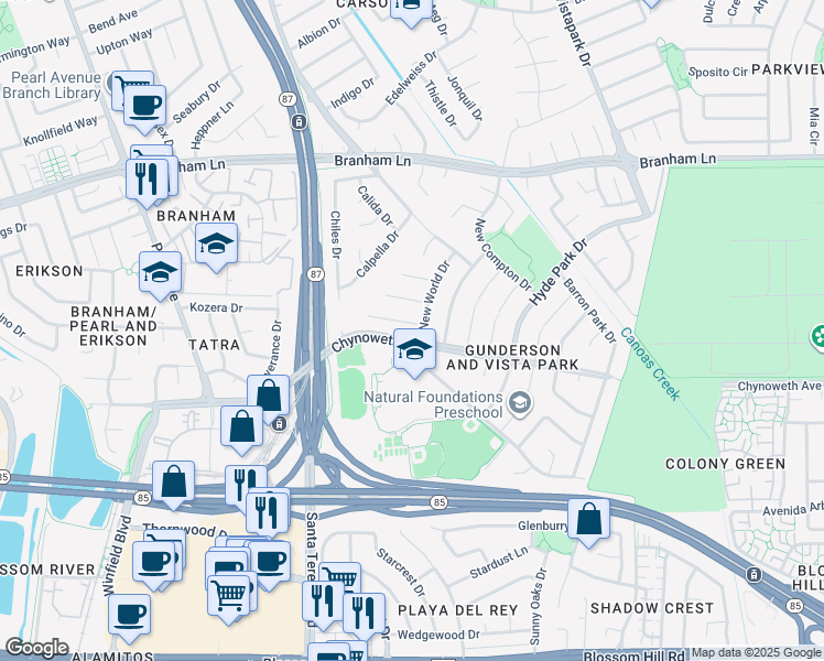 map of restaurants, bars, coffee shops, grocery stores, and more near 668 Potomac Court in San Jose