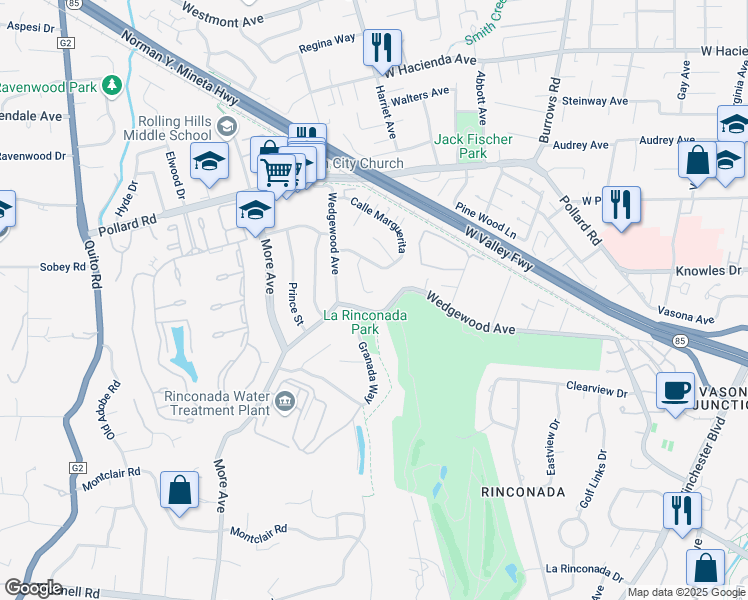 map of restaurants, bars, coffee shops, grocery stores, and more near 131 Calle El Padre in Los Gatos