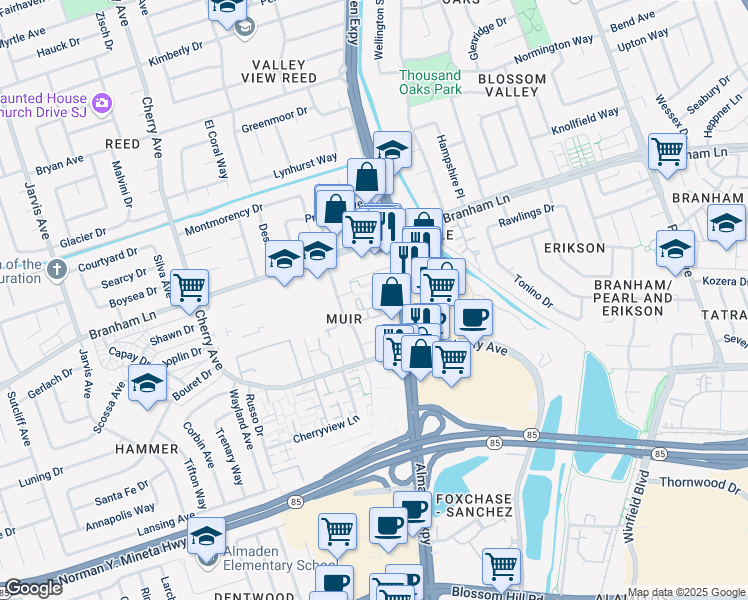 map of restaurants, bars, coffee shops, grocery stores, and more near 1137 Yvette Court in San Jose