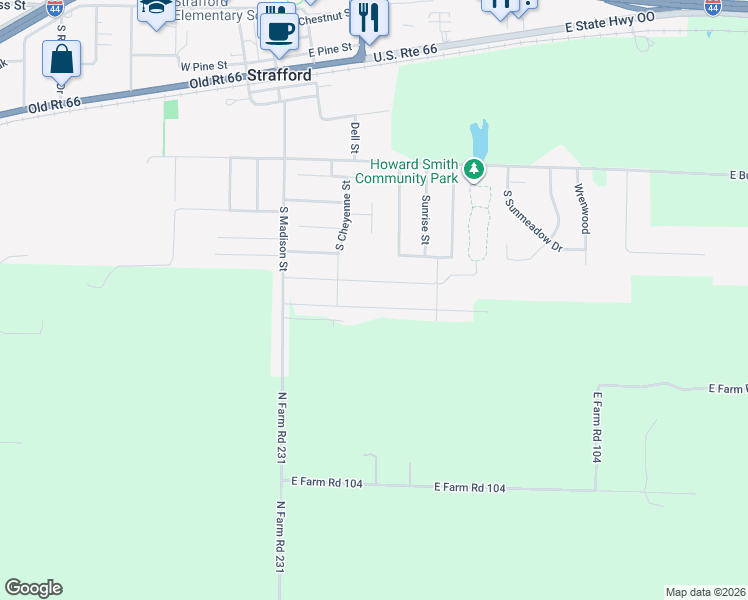 map of restaurants, bars, coffee shops, grocery stores, and more near 728 South Madison Street in Strafford