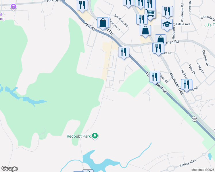 map of restaurants, bars, coffee shops, grocery stores, and more near 549 Quarterpath Road in Williamsburg