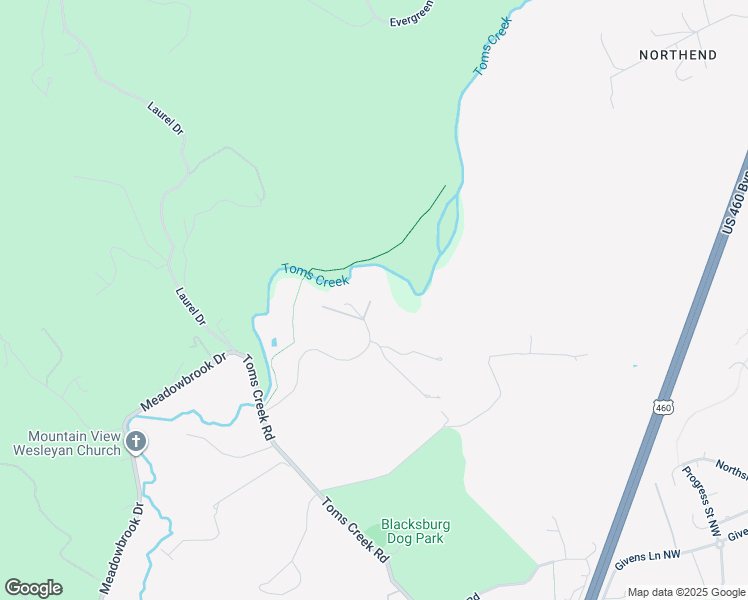 map of restaurants, bars, coffee shops, grocery stores, and more near 1095 Deerfield Drive in Blacksburg