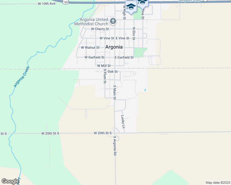 map of restaurants, bars, coffee shops, grocery stores, and more near 425 South Main Street in Argonia