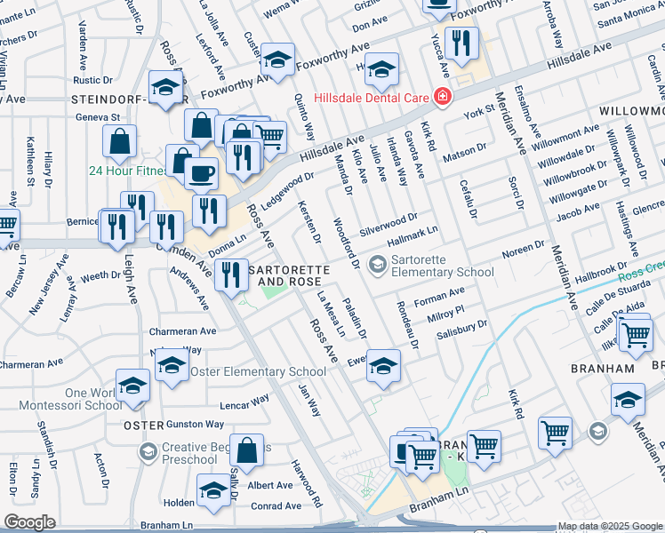 map of restaurants, bars, coffee shops, grocery stores, and more near 1756 Hallmark Lane in San Jose