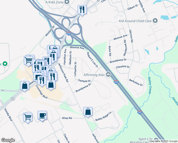 map of restaurants, bars, coffee shops, grocery stores, and more near 528 Briarwood Circle in Hopewell