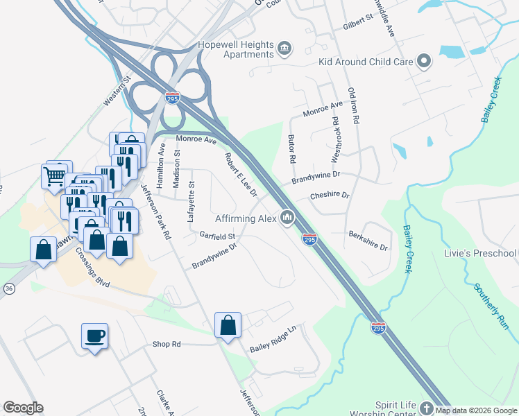 map of restaurants, bars, coffee shops, grocery stores, and more near 3808 Robert E Lee Drive in Hopewell