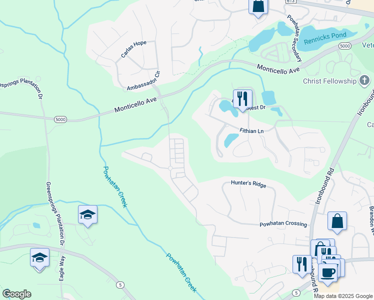 map of restaurants, bars, coffee shops, grocery stores, and more near 4025 Coronation in Williamsburg