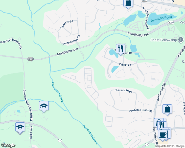 map of restaurants, bars, coffee shops, grocery stores, and more near 4025 Coronation in Williamsburg