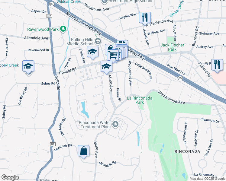 map of restaurants, bars, coffee shops, grocery stores, and more near 224 More Avenue in Los Gatos