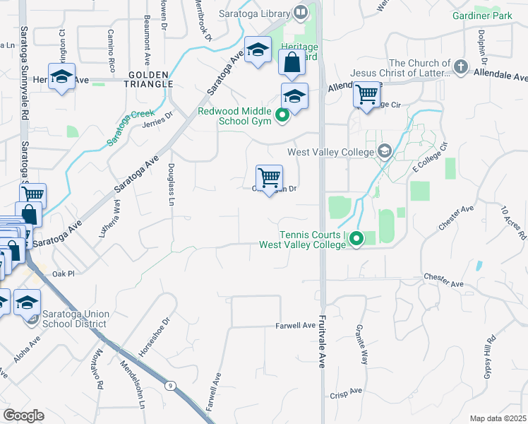 map of restaurants, bars, coffee shops, grocery stores, and more near 19753 Minocqua Court in Saratoga