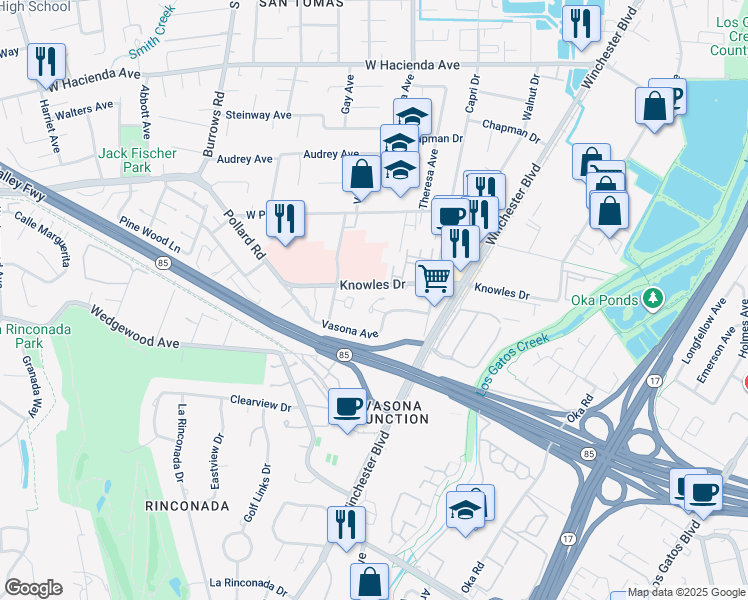 map of restaurants, bars, coffee shops, grocery stores, and more near in Los Gatos